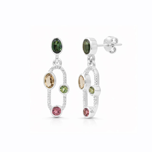 Pendientes de Plata de Ley 925 con Turmalina Multicolor en Forma Ovalada, Chapados en Oro Rosa, Diseño Moderno y Lujoso de Ishime Jewels - Product Image 2