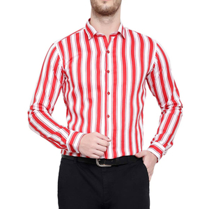 Men's <b>Red</b> <b>White</b> <b>Striped</b> Long Sleeve Dress <b>Shirt</b> Turn-down Collar Smart Casual Full Sleeve 100% Cotton Poplin Anti-Wrinkle - Product Image 3