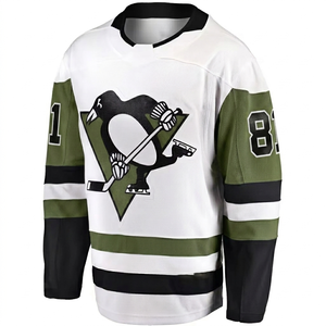 Camiseta de hockey sobre hielo personalizada por sublimación para hombre, manga larga, blanca, verde oliva, negra, transpirable, con número de equipo y logotipo personalizados, ropa deportiva. - Product Image 1
