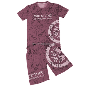2025 Custom Men's 2-Piece Martial Arts Wear Set <b>Knitted</b> Wrestling T-shirts+shorts Full Sublimation Shrink-Proof 100% Polyester - Product Image 6