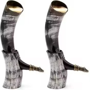 Tasse à boire artisanale en corne de buffle naturelle, écologique, polie, style rustique, décoration d'intérieur, style viking, lot de 2 - Product Image 1