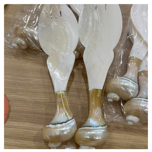 Cuillère artisanale en nacre avec manche en coquillage naturel pour une mise en scène de table de luxe - Product Image 2