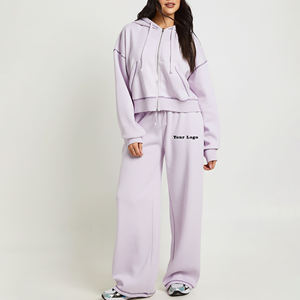 Survêtement zippé pour femme, coupe classique, avec logo brodé personnalisé en dentelle, en molleton polyester/coton, motif écossais, respirant, avec surpiqûres contrastées - Product Image 1
