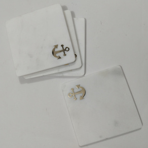 Juego de posavasos de piedra con incrustaciones de latón y cuernos de ciervo absorbentes, Base para bebidas, té, posavasos de mármol para bebidas con posavasos, Juego de 4 Uds. - Product Image 5