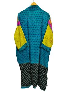 Robe kimono en soie pure, patchwork, pour couvrir le bikini, vêtement de nuit, longue robe, kimono indien vintage en soie recyclée, fait main - Product Image 6