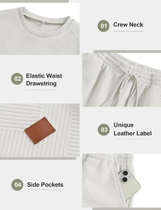 Conjunto de Camiseta y Pantalones Cortos para Hombre con Logotipo Personalizado, Color Beige Texturizado, Manga Corta, Traje Deportivo de Verano, Venta al Por Mayor, Fabricante de Ropa Deportiva Casual OEM - Product Image 2