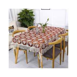 Round Printed Floral <b>Tablecloth</b> With Red Roses & Traditional Chinese PatternGOTS Certified Woven Embroidered Disposable Oilproof - Product Image 5
