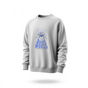 Smile World Crew Neck Pullover Sweatshirt Regular Fit 100 Cotton Knitted Unisex Casual Autumn Print Front Logo Breathable 370g - Product Image 6