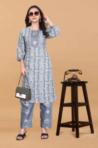 <b>Magic</b> brand navy Grey printed kurta <b>set</b> for women and girls round neck eco friendly sustainable ethnic wear bulk orders s to 3xl - Product Image 2