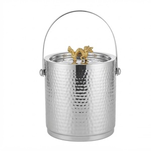 Cubo de hielo de acero inoxidable martillado con asa de dragón dorado, enfriador de vino de metal de doble pared, enfriador de champán para bar - Product Image 1