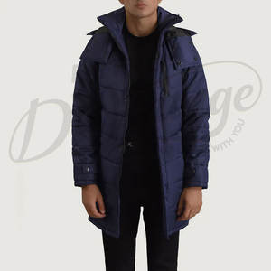 Chaqueta Larga Acolchada Azul Marino para Hombre, Parka de Invierno con Capucha, Abrigo Grueso Acolchado, Gabardina Acolchada para Exteriores - Product Image 1
