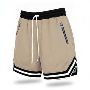Pantalones Cortos de Baloncesto para Hombre SUMMIT Color Caqui con Bloques de Color, Cintura con Cordón y Franja Lateral, Mezcla de Algodón Deportivo - Product Image 3