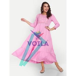 AARTI FASHION Salwar Suit tissé décontracté à silhouette ample, col bijou, respirant, taille élastique, simple, pour usage quotidien, longueur au sol - Product Image 3