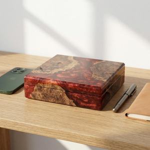 <b>Red</b> Epoxy Resin Jewelry <b>Box</b> Handmade Wooden Keepsake <b>Box</b> Luxury Wood Organizer Unique <b>Gift</b> for Her Artisan Storage <b>Box</b> - Product Image 6