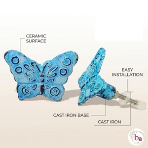 Cast Iron <b>Butterfly</b> Cabinet Knob Handle Blue Modern Design Easy Installation for Home Office Wardrobe Villa Furniture - Product Image 4