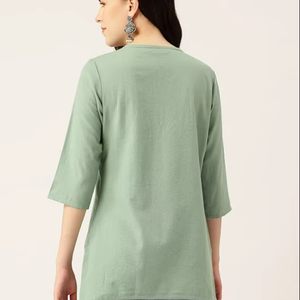 Ladies Elegant Short <b>Kurti</b> Sleeves Round Neck Comfortable Casual Ethnic Wear <b>kurti</b> - Product Image 2