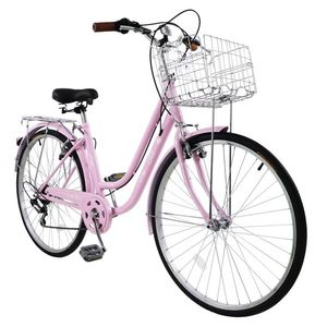 Bicicletta da Città Rosa 26 Pollici, 150kg, Acciaio ad Alto Tenore di Carbonio, Freno a V, 7 Velocità - Product Image 6