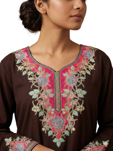 Embroidered Modest Abaya Maxi <b>Dress</b> <b>Long</b> Sleeve Flared Round Neck Women <b>Eid</b> Wedding <b>Dress</b> - Product Image 4