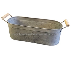 Gray Finished Planter and Flower Bucket Galvanized Metal Garden Planter With Handles - Product Image 1