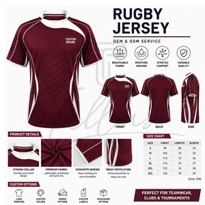 Maillots de rugby pour adultes de qualité supérieure, respirants, à séchage rapide, vêtements d'équipe, maillot de rugby pour hommes, OEM ODM, maillots de rugby pour hommes - Product Image 5