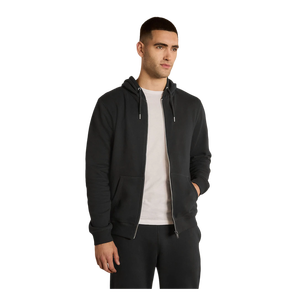 Sweat-shirt à capuche zippé noir pour homme, coupe classique, couleur unie, coton French Terry, style décontracté automne - Product Image 2