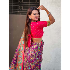 Elite Weaves Darbari Saree Printed with Pure Viscose Silk Wine <b>Party</b> <b>Jumpsuit</b> with Elegant Position Print 750g - Product Image 3