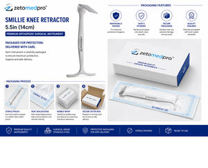 Retractor de Rodilla SMILLIE de 5.5 pulgadas (14 cm) con Hoja Recta, Curva y Inversa, Juego de Instrumentos Manuales Zetomed Pro - Product Image 6