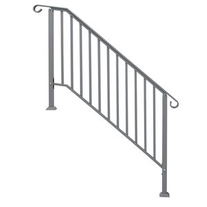 Corrimano in Ferro Argentato per Gradini Esterni, Corrimano Transizionale a 4 Gradini con Kit di Installazione, Dispositivi di Assistenza - Product Image 1