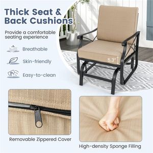 Sedia a dondolo ergonomica da esterno per patio, capacità 150 kg, in metallo nero con cuscino lavabile marrone, per portico, comoda sedia a dondolo - Product Image 6