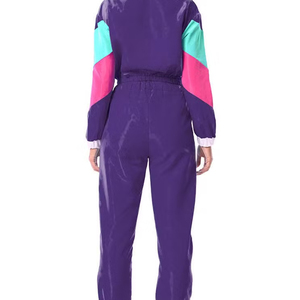 <b>Women</b> <b>Purple</b> Color Blocking <b>Tracksuit</b> Full Sleeve Turn-down Collar Sporty Elastic Waist Regular Fit Spring Breathable 100% - Product Image 5