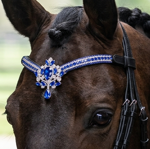 Tiara de Cristal Azul Real de Lujo, Corona de Zafiro en Forma de V, Diadema para Caballo, Cuero Acolchado Personalizado, Brida de Doma Elegante Hecha a Mano - Product Image 1