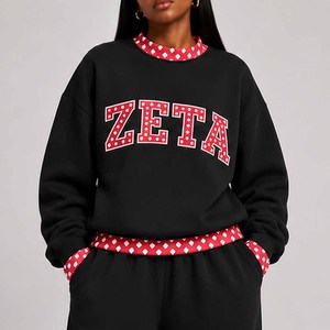 Zeta Premium <b>Mock</b> <b>Neck</b> Crew <b>Neck</b> Sweatshirt Women Men Ladies Unisex Polka Dot Gingham Patch Sorority Fraternity Apparel - Product Image 1