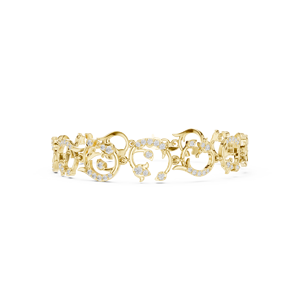 Bracelet Vintage à Motifs Floraux et Diamants, Or Jaune Massif 9K 10K 14K 18K, Diamant CVD Cultivé en Laboratoire VVS DEF, Bracelet à Maillons - Product Image 1