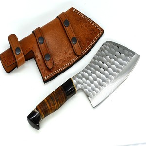 Couteau à découper en acier carbone fait main, lame martelée, couteau de boucher/chef avec étui en cuir, couteau de cuisine extérieur pour couper la viande, OEM - Product Image 1
