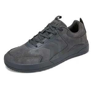 Chaussures décontractées en cuir pour hommes, grandes tailles 47 48, pour pieds larges, à bout large, noir et gris, Dropshipping - Product Image 4