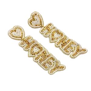 Boucles d'oreilles perlées couleur miel vintage pour femmes Orange blanc bleu patriotique Memorial Day mariage balancent bijoux de mode - Product Image 1