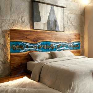 Tête de lit en résine époxy Ocean Wave |   Bois et pierre naturels - Product Image 2