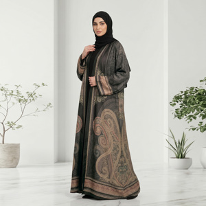 Black Solid <b>Shawl</b> Collar Plus Size Breathable Abaya Long Sleeves Floor Length Modest Dress Women Middle East Style Daily Wear - Product Image 2