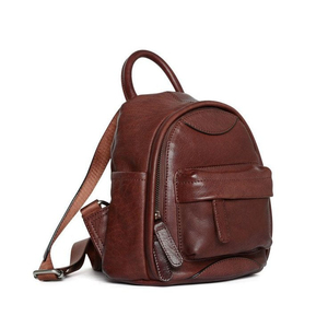 Genuine Leather Women's <b>Mini</b> <b>Backpack</b> Square Shape Zipper Closure Detachable Strap Retro Style Daily Use Softback - Product Image 5
