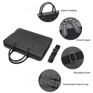 Porte-documents léger en cuir véritable noir pour hommes, sacoche pour ordinateur portable de 15 pouces, sacoche de travail, mallette de voyage, bureau - Product Image 2