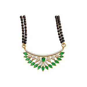 Collier Mangalsutra en zircon vert plaqué or, design floral, bijoux de mariée, collier et boucles d'oreilles pour mariage - Product Image 1