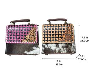 Sac bandoulière en cuir de vache véritable fait main par des designers 2026 avec motif floral et à carreaux gravé, sac messager, vente en gros, OEM, personnalisé - Product Image 2