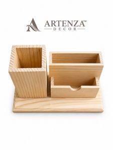 Wooden Desk Organizer Drawer Storage <b>Box</b> Business Gift Set Natural Finish Office Supply Holder - Product Image 3