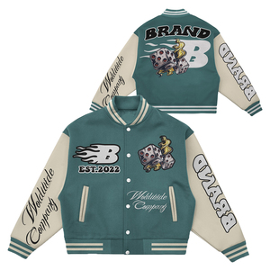 Veste de baseball personnalisée pour homme, style universitaire, vert beige, avec logo lettre sur la manche, coupe décontractée, style hiver, ajustement régulier - Product Image 1
