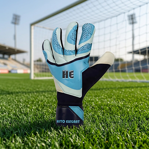 Gants de gardien de but en latex allemand blanc et bleu de qualité supérieure, design personnalisé, avec sangle en latex, coupe négative - Product Image 4