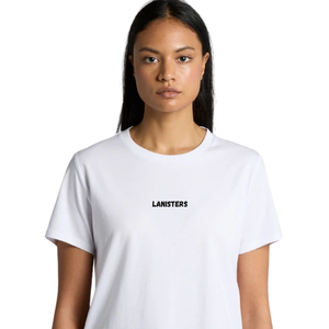 T-shirt en jersey de coton pour femme, col rond, manches courtes, coupe classique, imprimé discret sur la poitrine, dos uni, décontracté, vente en gros, personnalisable, OEM - Product Image 5