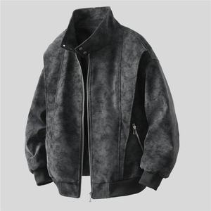 MANWA Men's Denim Bomber Jacket Turn-down Collar Zipper Closure Polyester Lining Casual Winter Vintage Breathable Solid Color - Product Image 1
