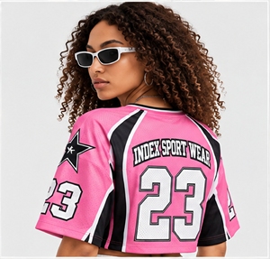 Camiseta de fútbol americano rosa para mujer, cuello en V, manga corta, holgada, de malla, con número 23 impreso - Product Image 5