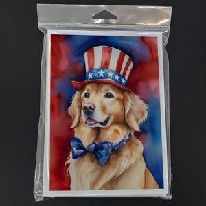 Whimsical A7 Tamaño 5x7 Tarjetas de notas en blanco Patriótico American Golden Retriever Tarjeta de felicitación Paquete 8 Incluye sobres - Product Image 3