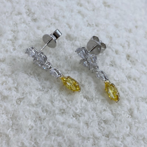 Yellow Marquise & White Pear Cut Diamond Earrings in White Gold Elegant Two <b>Stone</b> Drop Earrings for Women Luxury Fine Jewelry - Product Image 3